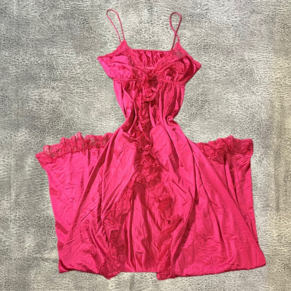 Vintage Hot Pink Ruffle Maxi Slip Dress